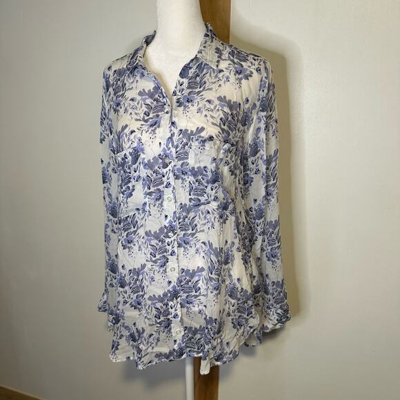 Cloth & Stone Anthropologie white & purple floral button down top size S - Picture 3 of 12